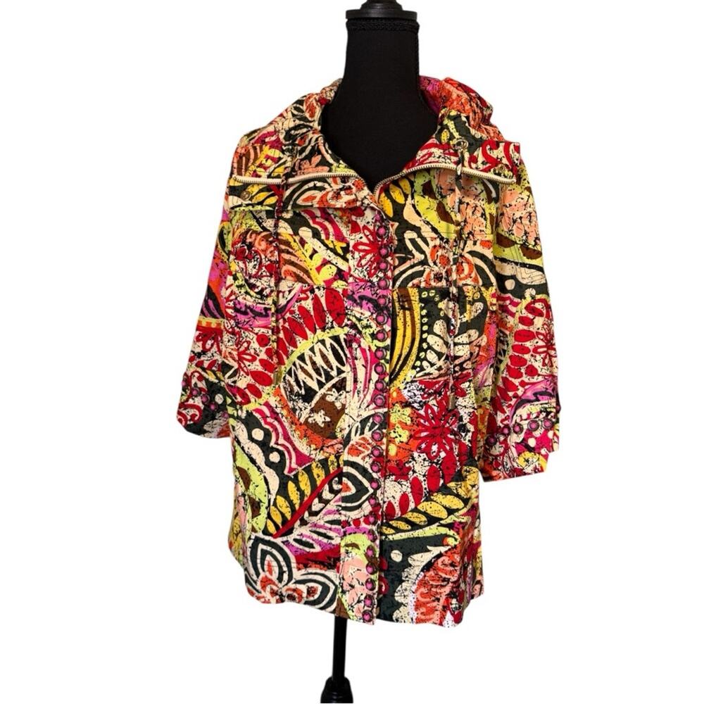 Peck & Peck Orange and Black Patterned Zipper-front Jacket XL